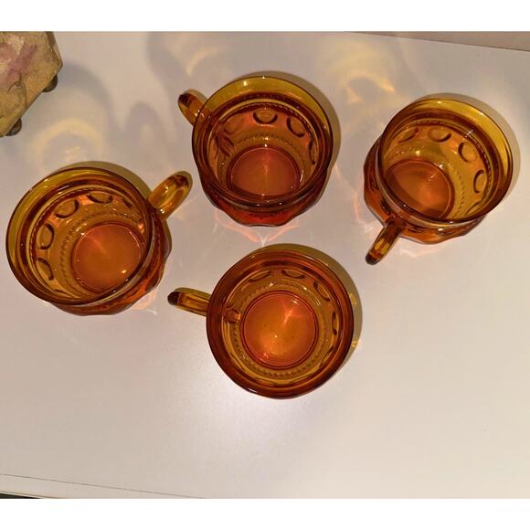 Vintage Amber Glass Thumbprint Cups | Set of 4 | Warm Fall Midcentury MCM - Picture 9 of 11
